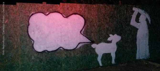 Ativistas veganos são detidos por fazer desenho contra sacrifício de animais em tapume
